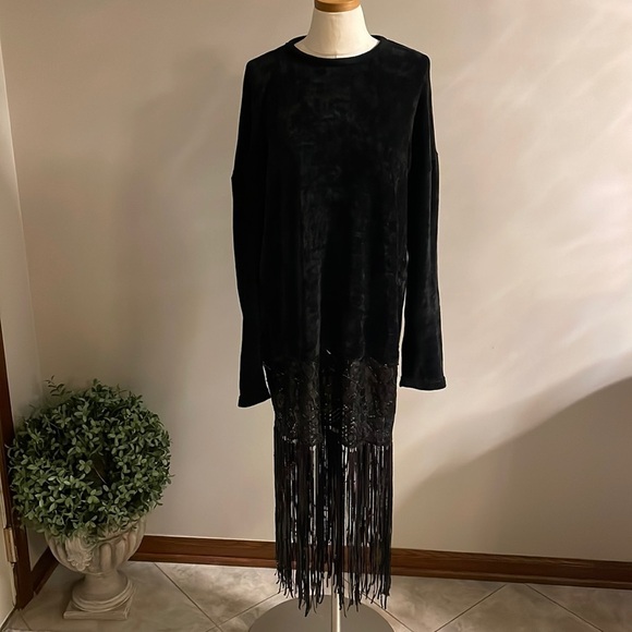 NIDODILEDA luxury soft wool formal midi media dress sequins fringe sweater blk M - Picture 3 of 17